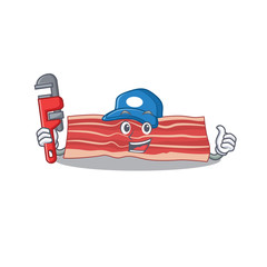 Sticker - cartoon character design of bacon as a Plumber with tool