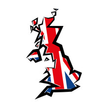Wielka Brytania. Obrys Mapy. Brytyjska Flaga. Ilustracja Wektorowa.