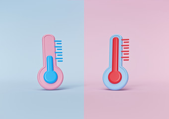 Poster - minimal style weather thermometers icon, symbol. Cold and heat temperature concept. 3d rendering