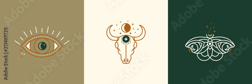 Cuadros en Lienzo A set of mystical and esoteric logos in a trendy minimal linear style