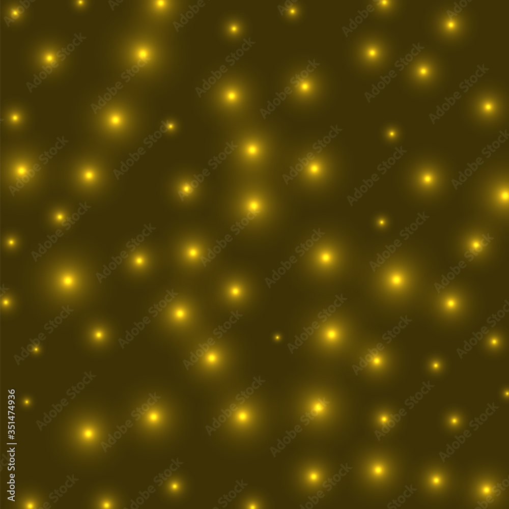 Starry background. Stars densely scattered on yellow background. Artistic glowing space cover. Captivating vector illustration. - obrazy, fototapety, plakaty 
