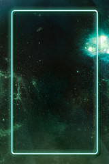 Wall Mural - glowing neon frame on a dark green galaxy background