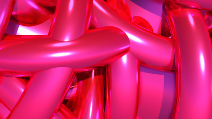 Poster - Abstract background with heap or hank of purple balloons or chrome pipes. 3D illustration
