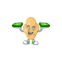 Sticker - A cheerful bordetella pertussis cartoon mascot design having some money on hands