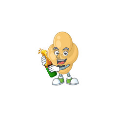 Poster - Happy face of bordetella pertussis cartoon design toast with a bottle of beer