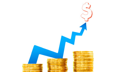 Stack of coins with the line chart concept for growth investing, Money, Financial, Business Growth concept