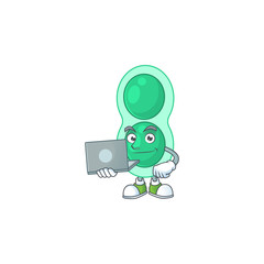 Sticker - Diligent green streptococcus pneumoniae cartoon drawing concept working from home with laptop