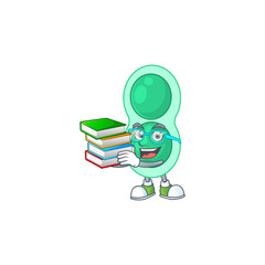 Sticker - A mascot design of green streptococcus pneumoniae student having books