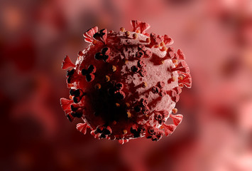 Poster - Microscopic close-up of the covid-19 disease. Coronavirus illness spreading in body cell. 2019-nCoV analysis on microscope level 3D rendering