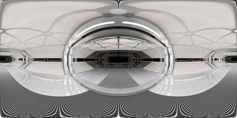 Leinwandbilder - High resolution HDRI panoramic view of white spaceship interior. 360 panorama reflection mapping of a futuristic spacecraft room 3D rendering
