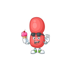 Wall Mural - Happy face of neisseria gonorrhoeae cartoon mascot having an ice cream