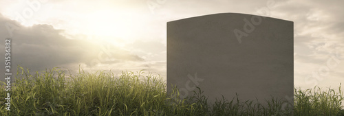 Cuadros en Lienzo 3d rendering of tomb stone at the peaceful grass meadow with sunlight
