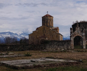 a very old Church in a sparsely populated place on a mountain in Abkhazia