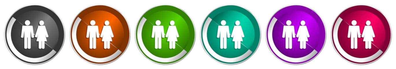 Leinwandbilder - Couple icon set, silver metallic chrome border vector web buttons in 6 colors options for webdesign