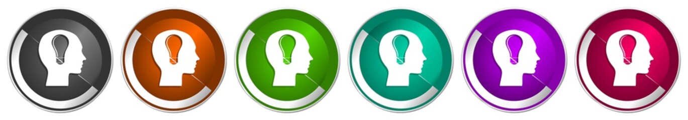 Leinwandbilder - Head icon set, silver metallic chrome border vector web buttons in 6 colors options for webdesign