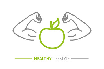 Wall Mural - healthy lifestyle strong apple with muscular arms vector illustration EPS10