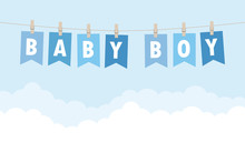 Baby Boy Welcome Greeting Card For Childbirth Vector Illustration EPS10