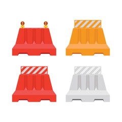 Traffic Barriers. Plastic barriers with reflective and luminous elements. Plastic barriers blocking the road isolated on white background.