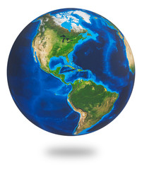 North and South America, two of the Earths continent. Earth isolated on white background. Earth planet globe. 