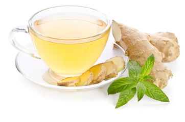 Tea with Ginger Root isolated on white background