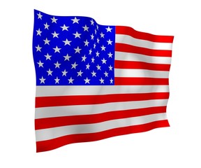 Waving flag of the United States of America. Stars and Stripes. State symbol of the USA. 3D illustration