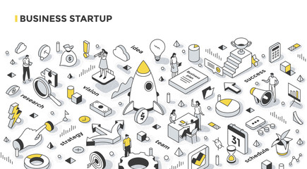 business startup isometric outline illustration