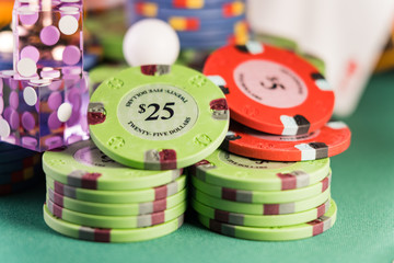 Casino set with Roulette, cards, dice and chips