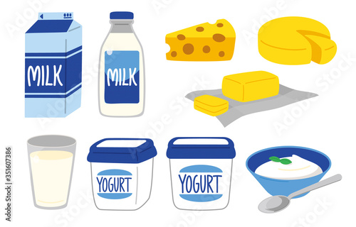 牛乳 チーズ ミルク ヨーグルト バター 乳製品 ベクター イラスト セット Vector De Stock Adobe Stock
