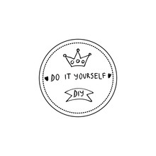 Vector Illustration Of  Hand Drawn DIY Label. Do It Your Self Quote.