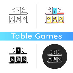 Sticker - Storytelling game icon. Entertaining family pastime, fun recreation. Game night activity. Linear black and RGB color styles. Play of creativity and imagination. Isolated vector illustrations