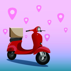 Vecror illustration of scooter is delivering a box