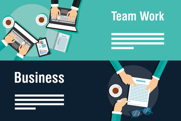 Sticker - business and teamwork banners with gadgets