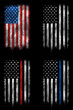 Grunge usa, police, firefighter flag set 2 vector design.
