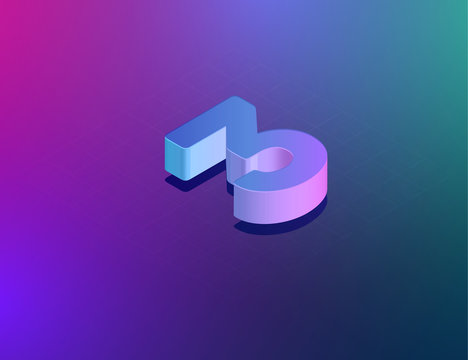 'THREE DEE' tech font character '3', isometric vector illustration