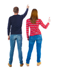 Poster - Back view of couple in sweater pointing.