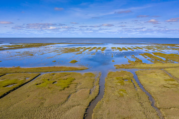 Canvas Print - Aerial view Tidal Marshland national park Waddensea