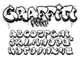 Fototapeta  - Graffiti style font. Isolated black outline vector alphabet