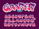 Fototapeta  - Graffiti style font. Magenta and purple colors vector alphabet