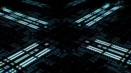 Poster - 3d render of complex technology background. multi layered render. abstract data processing.