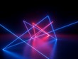 3d abstract neon light background, chaotic trajectory path glowing in ultraviolet spectrum, beam, violet blue red laser rays