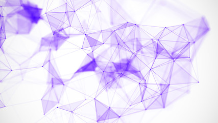 Fototapete - Network connection structure.Low poly shape with connecting purple dots and lines on white background.3d rendering Big data visualization.