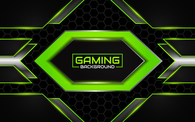 Fototapete - Abstract futuristic black and light green gaming background with modern esport shapes. Vector design template technology concept for element game banner, sport poster, cyber wallpaper theme, website