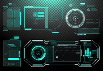 Poster - HUD UI GUI futuristic user interface screen elements set. High tech screen for video game. Sci-fi concept design. Square Frames Blocks Set HUD Interface Elements. Futuristic warning frame