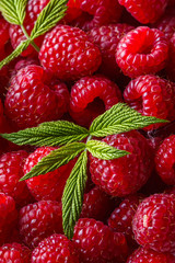 Wall Mural - Juicy fresh natural raspberries on white acrylic background