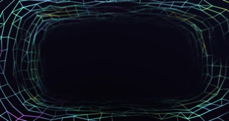 Wall Mural - animation of a tunnel of triangle glowing on blue background