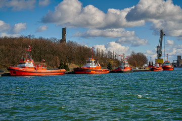 Wall Mural - Poland, Port Gdansk - Tugs at the quay are waiting for a call