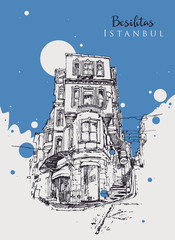 Wall Mural - Drawing sketch illustration of Besiktas, Istanbul