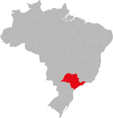 Naklejka na meble São Paulo state highlighted on Brazil map. Business concepts and backgrounds.