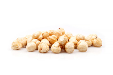 Organic Hazelnut isolated. Hazelnuts on white background.  Full depth of field.