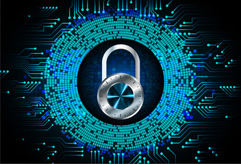 Closed Padlock on digital background, blue cyber security
